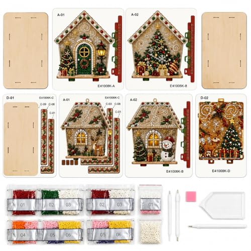 Reindeer Wooden House Christmas Craft Kit with Pearls and Glitter