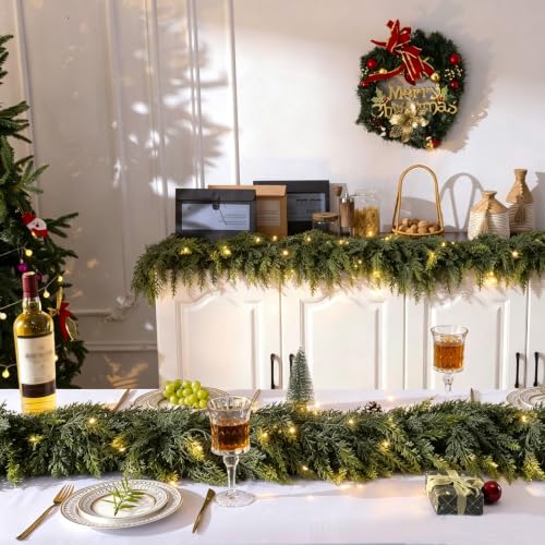 9FT Pre-Lit Christmas Cedar Garland with Lights - Realistic Faux Pine for Holiday Decor - Variation of THIS listing