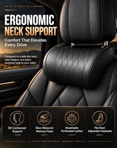Universal Memory Foam Car Headrest Neck Pillow Black - Adjustable & Removable Cover