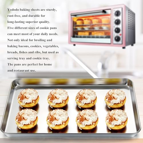 Baking Sheet, Yododo Stainless Steel Baking Pans Tray Cookie Sheet Toaster Oven Tray Pan Cookie Pan, Non Toxic & Healthy, Superior Mirror Finish & Rust Free, Easy Clean & Dishwasher Safe - 17.3 inch