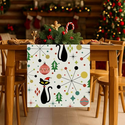 Christmas Table Runner 13x36 Inch Mid Century Modern Holiday Kitchen Decor