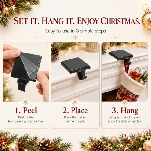 Black Christmas Stocking Holders Set of 6 Mantle Hooks Heavy Duty Supports