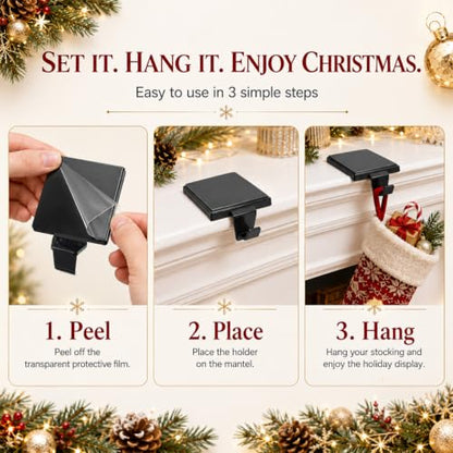 Black Christmas Stocking Holders Set of 6 Mantle Hooks Heavy Duty Supports