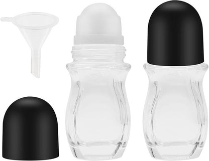 Empty Glass Roller Bottles 2 Pcs Black Clear Empty Glass Essential Oil Roller Bottles Empty Refillable Roll on Glass Bottles with Refillable Containers Tools and Accessories (30ML)