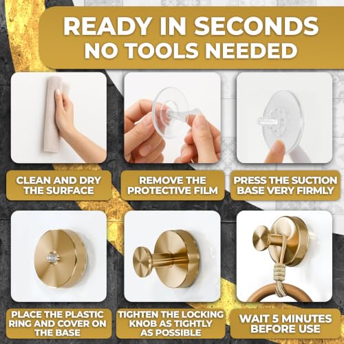 Gold Suction Cup Hooks for Shower or Kitchen - Holds 11 Lbs - 2 Pack - Variation of THIS listing