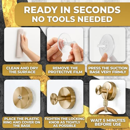 Gold Suction Cup Hooks for Shower or Kitchen - Holds 11 Lbs - 2 Pack - Variation of THIS listing