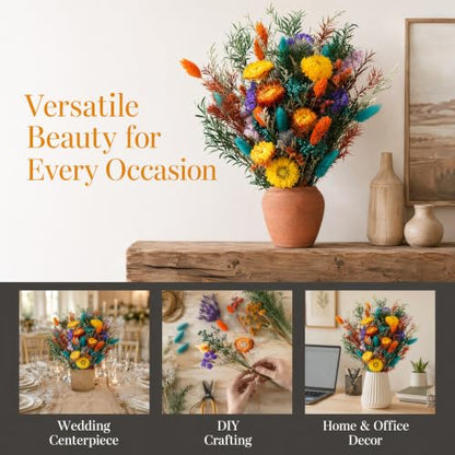 Umero 17-Inch Dried Wildflower Bouquet - Boho Mix, Mixed Colors