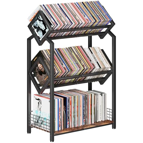 Homeiju 3-Tier Vinyl Record Storage Holder with Dividers - Space-Saving LP Organizer