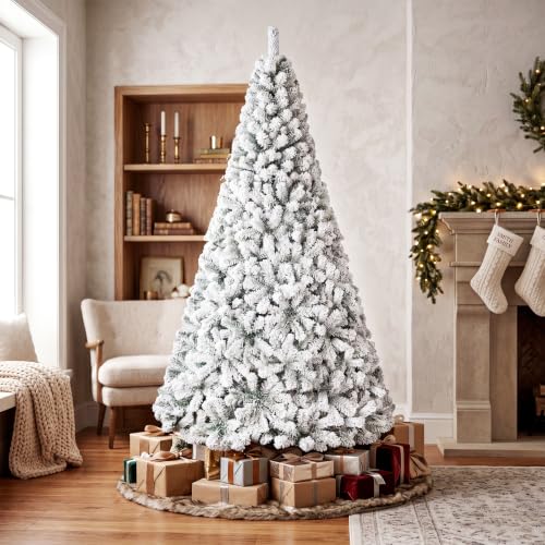 White Snow Flocked Artificial Christmas Tree 7.5 Ft Unlit with Branch Tips