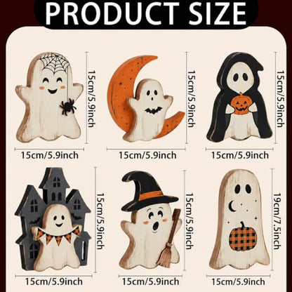 Indoor Halloween Ghost Decor Set - Rustic Wooden Ghost Signs for Fall Home Decor - Variation: Ghost