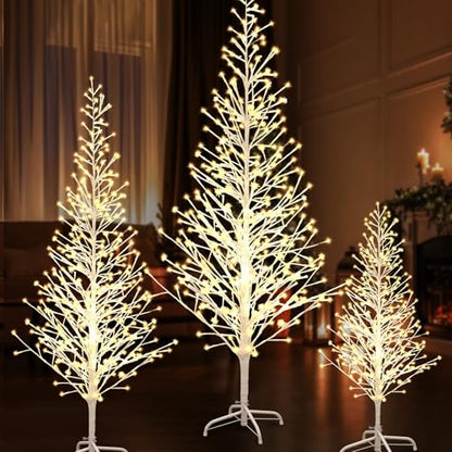 Rossesay 3 Pack Lighted White Birch Trees - 4ft, 5ft, 6ft Christmas Decor with LED Lights