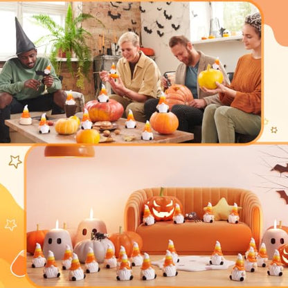 Mini Fall Gnomes Candy Corn Decor - 50 Pcs Thanksgiving Figurines Variation of Fall Gnomes