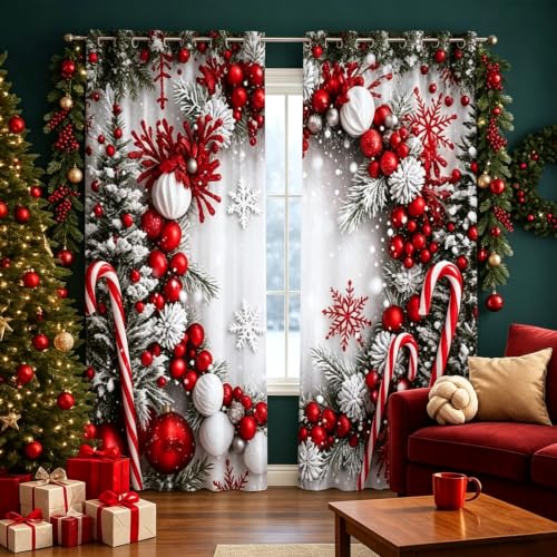 E 39x86 Inch Christmas Holiday Printed Curtains for Living Room - 2 Pieces