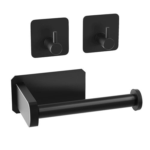 Anfly RV Toilet Paper Holder Camper,Self Adhesive Toilet Paper Holder with 2 Hanging Hooks for Campers, Bathroom, Kitchen and Bedroom,No Drill/Wall Mount, Black