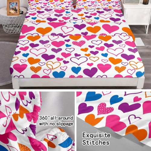 Vibrant Hearts Bed Sheet Set for Girls and Teens - Full Size, Multi-46 Variation