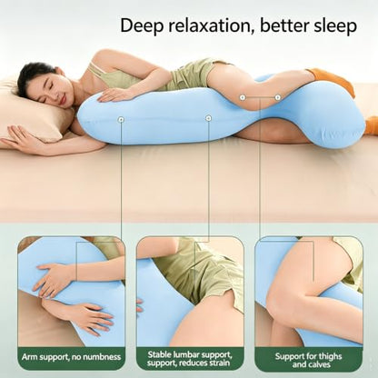 Full-Body Cooling Pillow - Ergonomic Wave-Shaped Support, 95x25cm - Green