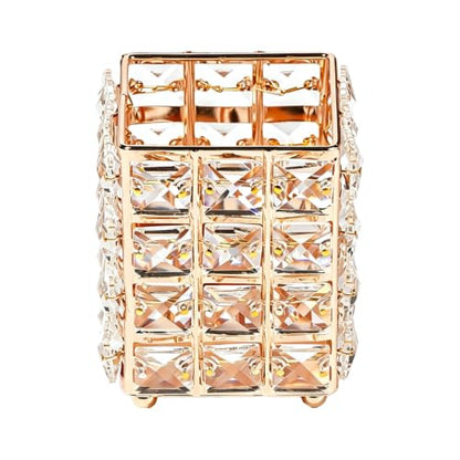 Gold Square Crystal Makeup Brush Holder Cosmetic Organizer - Durable & Elegant
