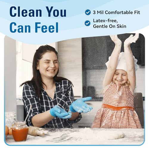 SWIFTLITE Food Safe Disposable Gloves, Blue Nitrile Rubber Gloves, Latex-Free Powder-Free for Food Prep, Cooking, Cleaning (Small, 100)