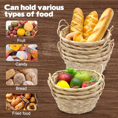 10 Pack Round Bamboo Gift Baskets - 9 Inch Christmas Fruit & Food Storage Bins