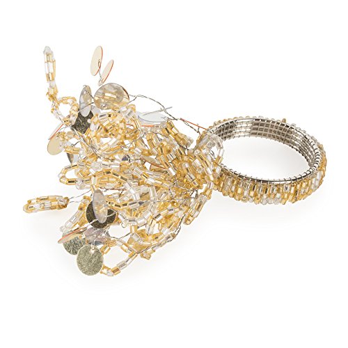 DII Christmas Napkin Ring Set - Gold Beaded Sparkle, 1.5 Inch Diameter, 6 Pieces