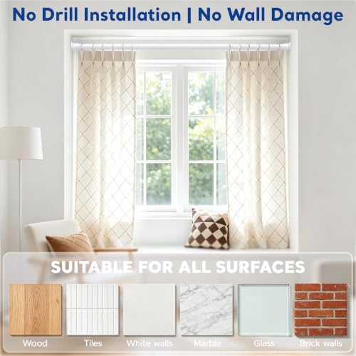 Adjustable Tension Curtain Rod 28-48 Inch No Drill White - No Wall Damage