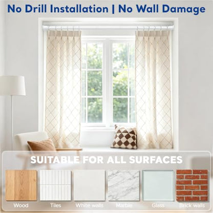 Adjustable Tension Curtain Rod 28-48 Inch No Drill White - No Wall Damage