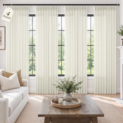 Pinch Pleated Linen Blend Curtains - 40x84 Natural Textured Home Drapes