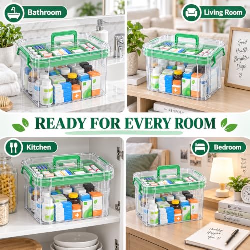 15QT Clear Plastic Medicine Organizer with Handle & Tray for First Aid, Medications, and Storage