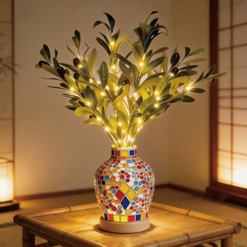 Lighted Olive Branches 5 Pack with 20 LEDs Battery Decor for Home & Events