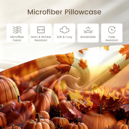 Autumn Leaves King Size Pillow Cases Set of 2 - Fall Decor & Breathable Microfiber