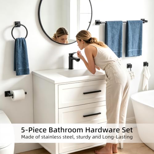 5-Piece Bathroom Hardware Accessories Set Matte Black Towel Rack Toilet Paper Holder