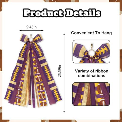 Football Wreath Sash - Purple Gold Ribbon Bow for Game Day Decor - Variation of Purple Gold