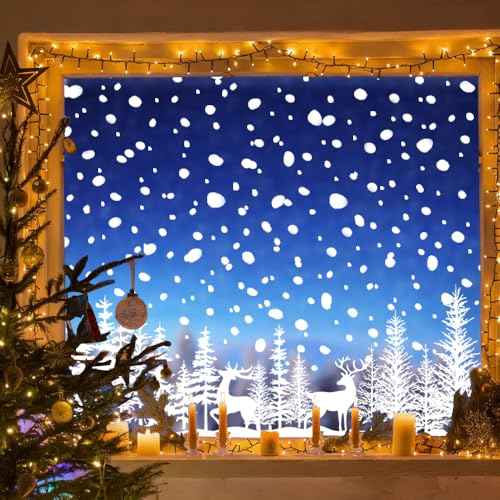 DIYDEC 8 Sheets Christmas Window Clings Snowy Christmas Forest Trees Window Decals Double-Sided Winter Window Stickers Decorations for Xmas Holiday Home Party Glass
