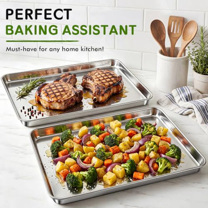 Stainless Steel Baking Sheet Set of 2 18x13 Inch Cookie Trays Nonstick Heavy Duty