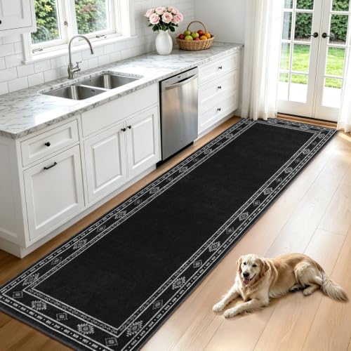 Dark Gray Washable Runner Rug 2x6 ft for Bedroom & Living Room - Non-Slip, Low Pile
