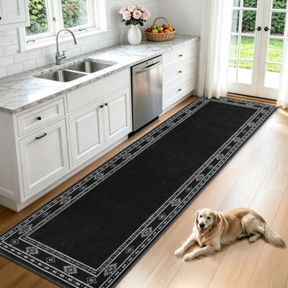 Dark Gray Washable Runner Rug 2x6 ft for Bedroom & Living Room - Non-Slip, Low Pile