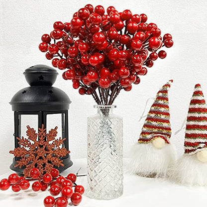 Grandeal 25 Pack Red Berry Stems Waterproof Holiday Decor for Christmas Tree Wreath Wreaths & Garlands - Standard