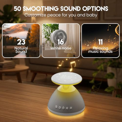 White Noise Sound Machine with Night Light and 50 Soothing Sounds for Sleep