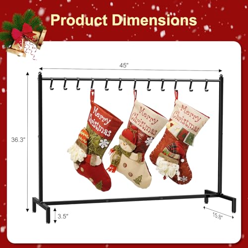 Christmas Stocking Holder Stand 45 Inch with 12 Removable Hooks - Black