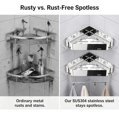 2 Pack Corner Shower Caddy Stainless Steel Adhesive or Drill Mount Bathroom Organizer