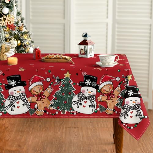 Christmas Tablecloth 60 x 60 Inch Square Gingerbread Man Tree Red Holiday Decor