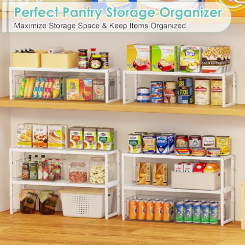 Expandable Adjustable Kitchen Shelf Organizer - Stackable Metal Storage Racks, 30LBS Capacity, 15.5-25.5 Inches