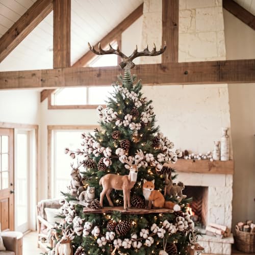 Christmas Deer Tree Topper with Antlers - Rustic Woodland 16 Inch Resin Decor