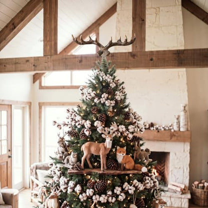 Christmas Deer Tree Topper with Antlers - Rustic Woodland 16 Inch Resin Decor