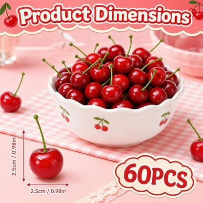 60 Red Artificial Cherry Foam Fruit Decor for Cakes & Crafts