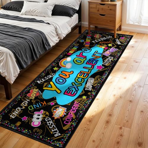 Positive Affirmations Classroom Rug 2x6ft - Colorful Kids Playroom Carpet
