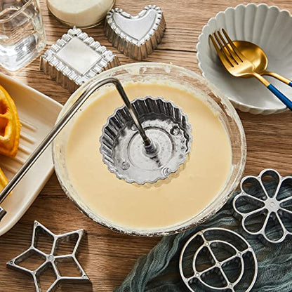12-Piece Rosette Iron Mold Set with Handle for Baking and Frying