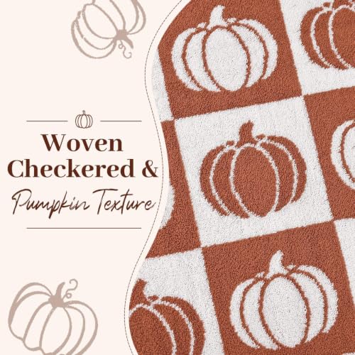 Fall Bath Towels Set of 2 - Checkered & Pumpkin Cotton 27.5 x 55 Inches - Pumpkin Variation