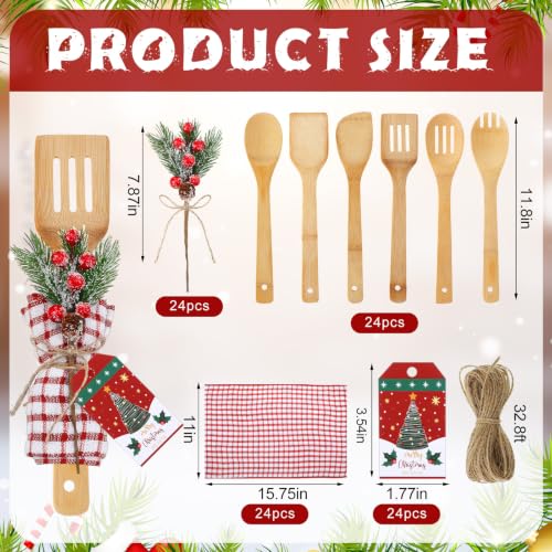 Christmas Bamboo Spatula Set - 24 Pcs with Waffle Towels & Decorations, Pink & White
