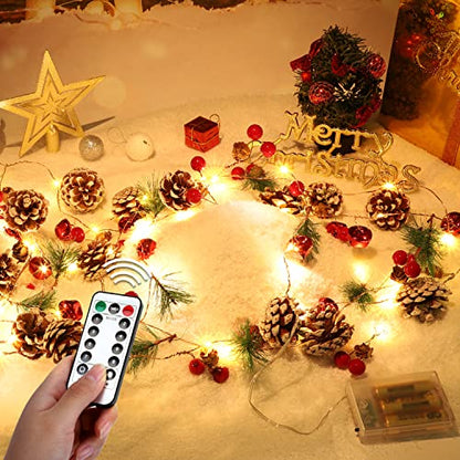 10 Ft Christmas Garland with Lights Pine Cones Berries & Bells Indoor Decor